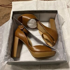 Sun + Stone Womens Reetap Ankle Strap Sandals Brown Buckle Platform Heels 9.5M